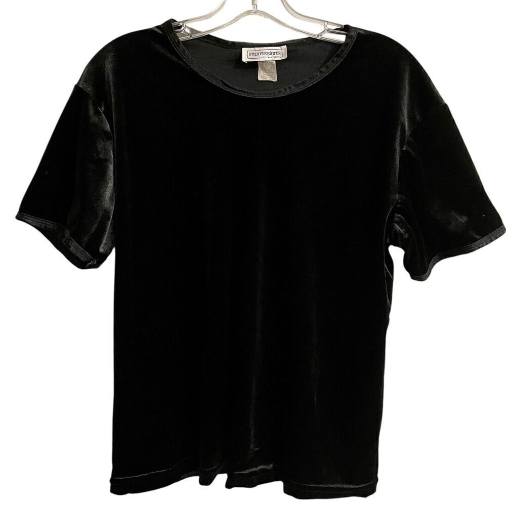 Vintage Impressions Velvet Short Sleeve Top Size Medium Black 90s Holida…